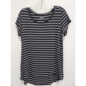 Columbia Womens Short Sleeeve T-Shirt XL Black White Striped Button Shoulder